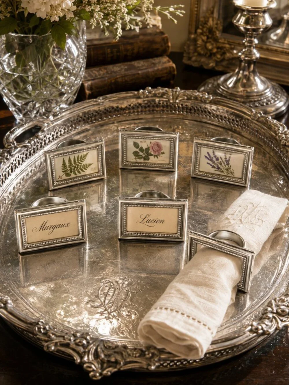 Set of 6 Vintage Silver Plated Place Card Holders Napkin Rings